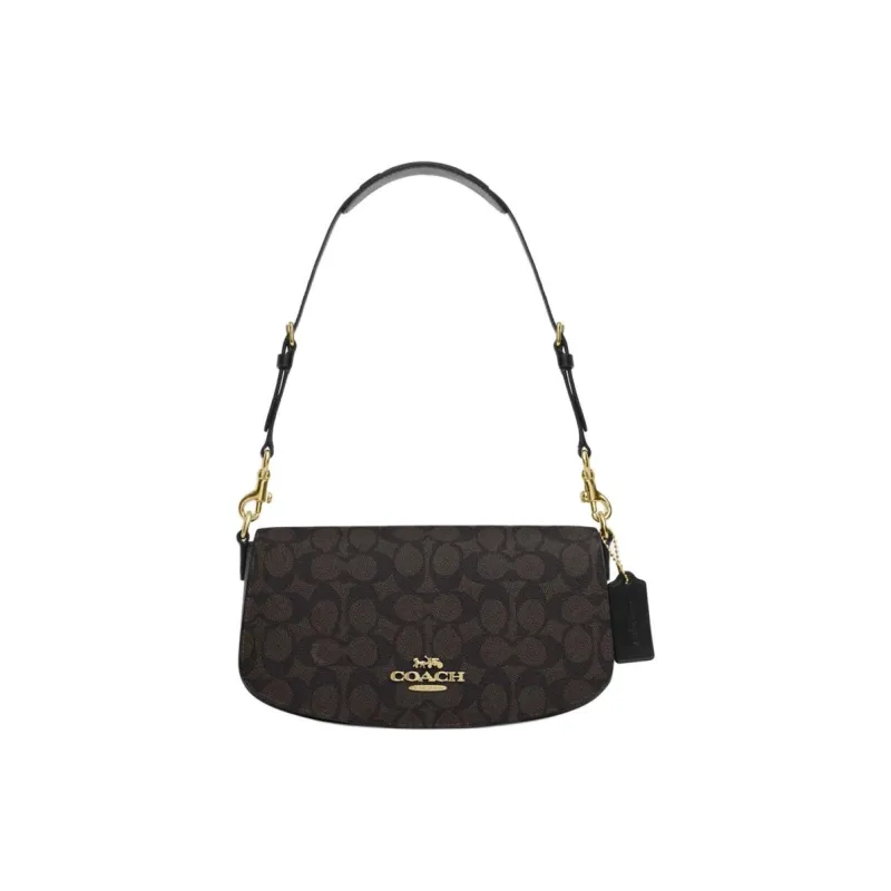 COACH PVC With Leather Handbag, Shoulder Bag Medium Size Women's Walnut & Black-0