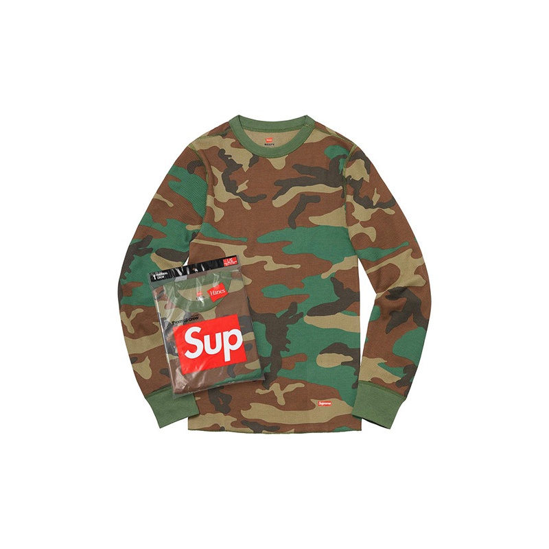 Supreme Hanes Thermal Crew 1 Pack Black Logos Black S - POIZON
