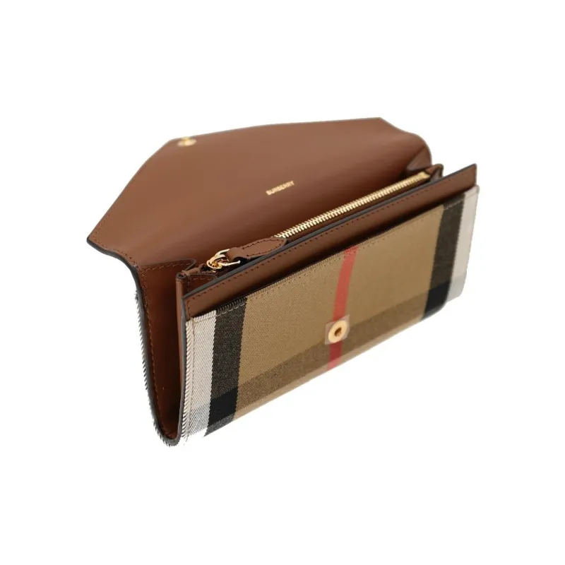 Burberry Leather Paneled Canvas Wallet Women's Tan-4