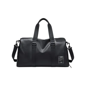 V.NINE Synthetic Leather Gym Bag For Men Large Capacity Travel Bag Tubas Unisex Obsidian Black