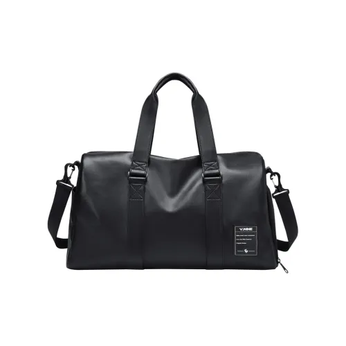 V.NINE Synthetic Leather Gym Bag For Men Large Capacity Travel Bag Large Size Unisex Obsidian Black