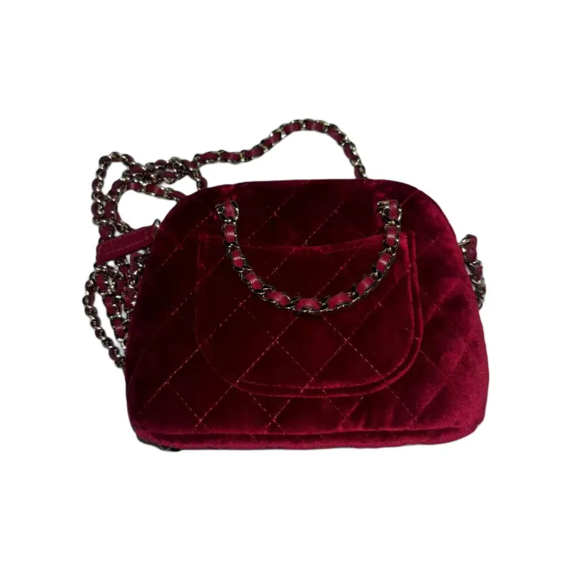 CHANEL Suede Handbag, Shoulder Bag, Crossbody Bag Women's Dark Red-2