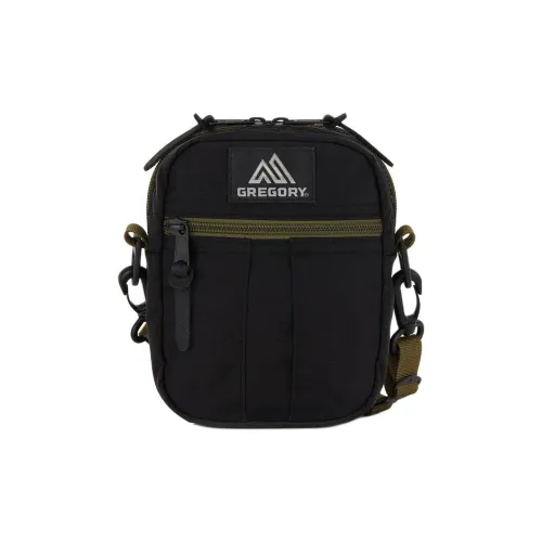 GREGORY Nylon Shoulder Bag, Crossbody Bag Medium Size Unisex Black & Olive