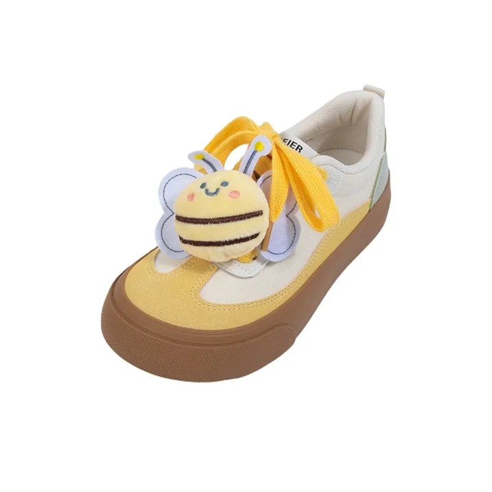 MINGKUANG Street Trend Bee Box Anti Slip And Wear Resistant Lightweight Low Top Skateboard Shoes Women's Beige Yellow-3