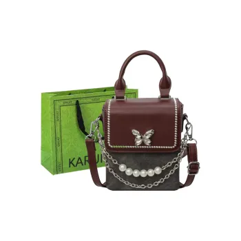 KARUISHA PU Shoulder Bag Regular Women's Denim Blue/Dark Tea/Ecru