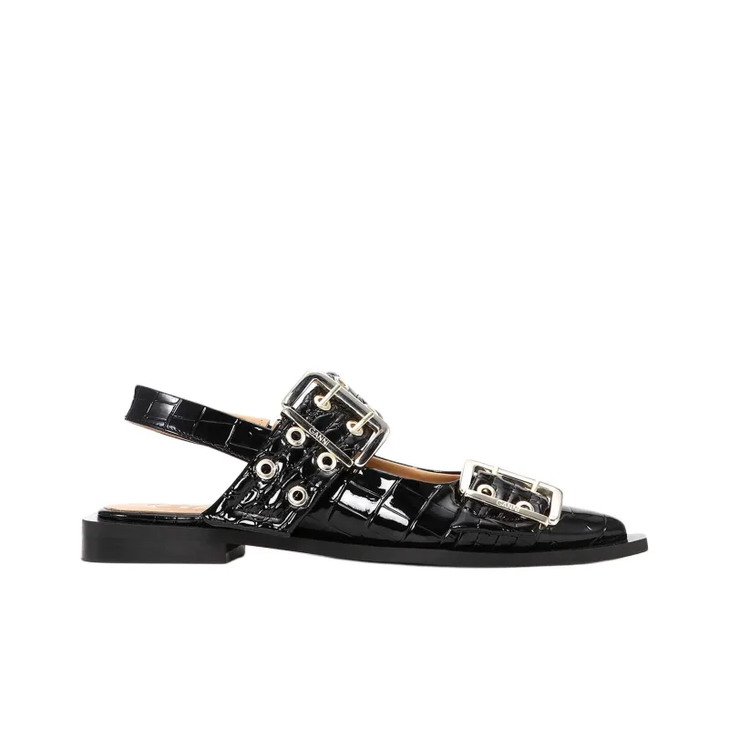 GANNI Croco Casual Single Shoes Women's Black-1