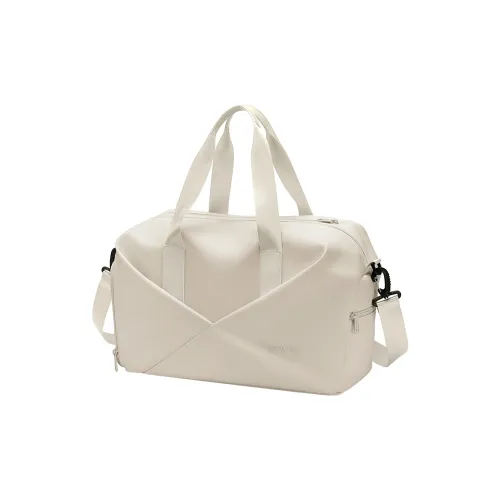V.NINE Fabric With Synthetic Leather Handbag Student Travel Bag Large Size Unisex Cream White/Glutinous Beige Black