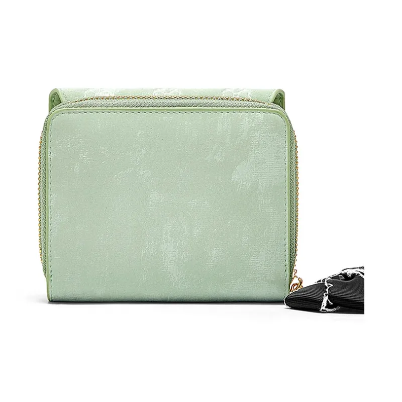 CNOLES Pearlescent Cow Leather Women's Coin Purse Card Holder Wallet Women's Mint Green-1