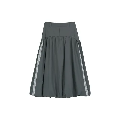 ELF SACK Casual Long Skirts Women's Lace Gray