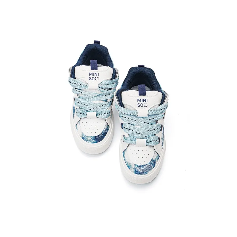 MINISO Low-Top Skateboard Shoes Unisex Blue And White Porcelain Blue-4
