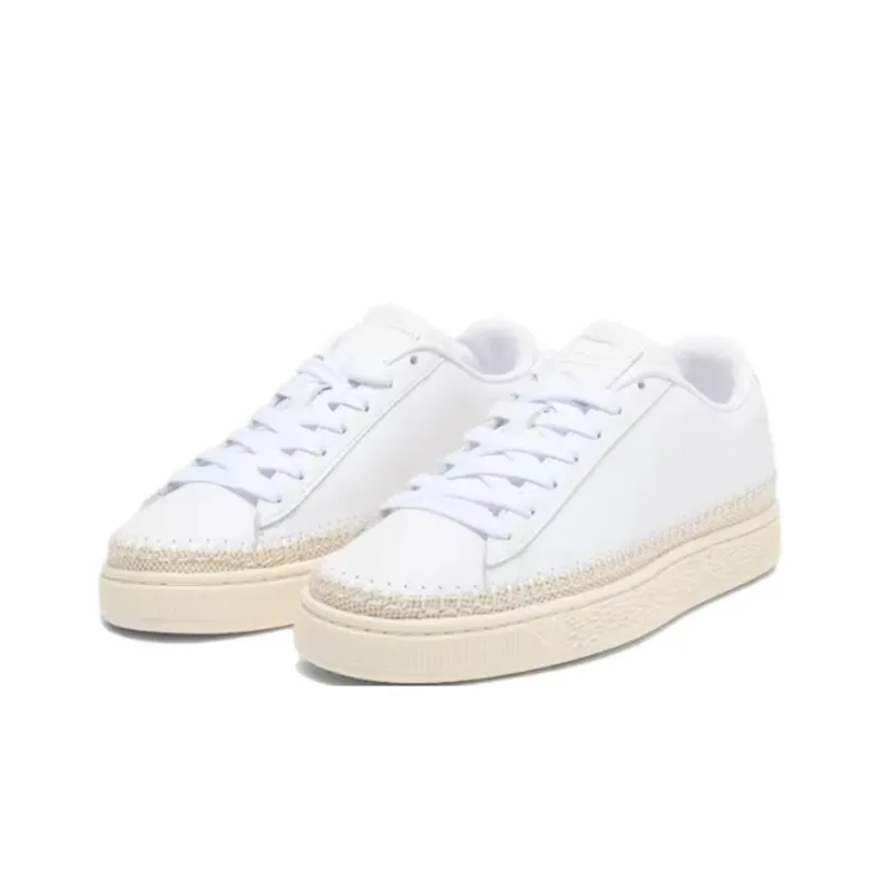 PUMA Basket Trim Anti Slip Wear Resistant Low Top Skateboard Shoes Unisex White Beige-2