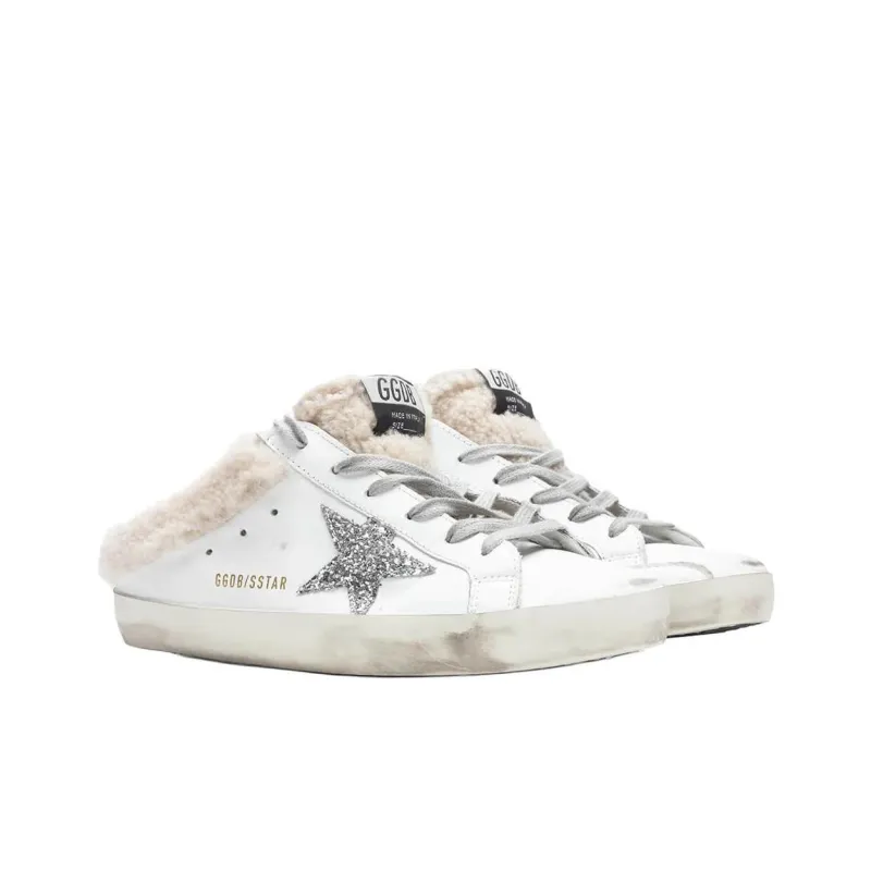 Golden Goose Super Star Sabot White Silver Beige Women's-2