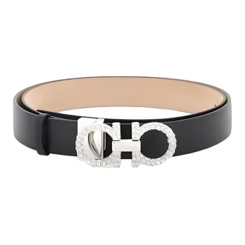 FERRAGAMO Badge Decoration Smooth Buckle Calfskin Crystal Leather Belts Women's Black
