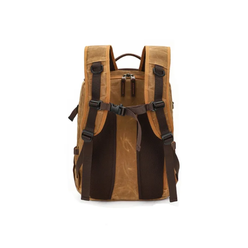 H YXIANG Batik Canvas With Crazy Horse Cow Leather Backpack Men's-8