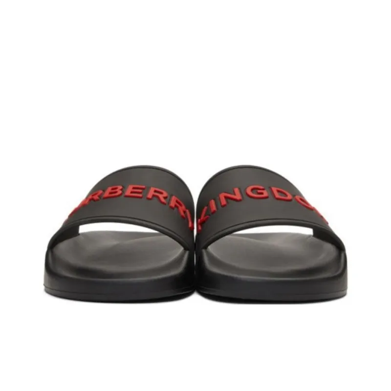 Burberry Embossed Logo Slides Black Red-2