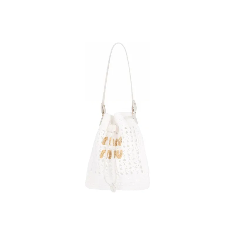 MIU MIU Raffia With Leather Handbag, Shoulder Bag Women's White-1