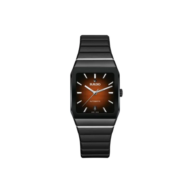 RADO Arch Collection Automatic Mechanical Movement Unisex Watch 32.5mm Brown Watch Dial Ceramic Watch Case Rubber Strap-0