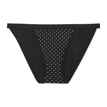 Victoria's Secret Stretch Cotton String Bikini Panty / Black & White Dots Underpants Women's 1 Pack Black White