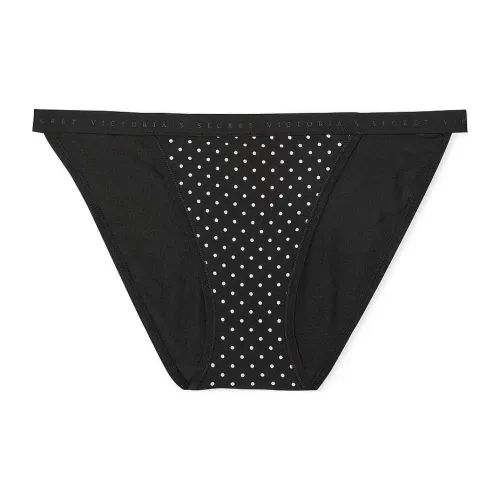 Victoria's Secret Stretch Cotton String Bikini Panty / Black & White Dots Underpants Women's 1 Pack Black White