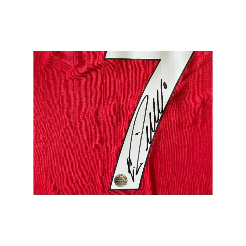 Three For Cristiano Ronaldo Manchester United 22-23 Season Autographed Jersey Includes EM Certificate Framed And Matted-4