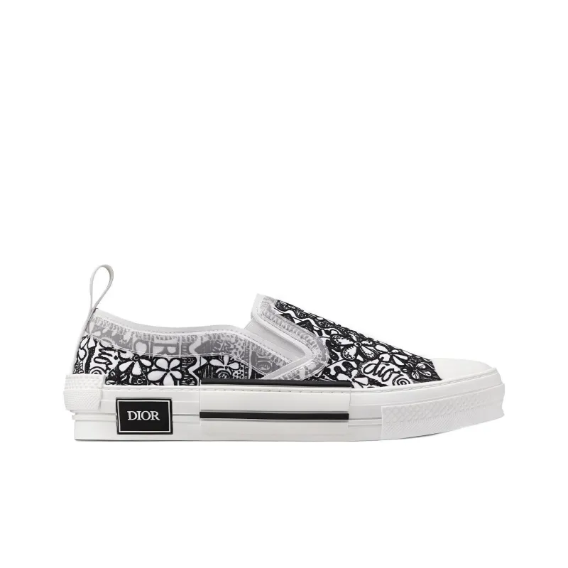 DIOR And Shawn B23 Slip On Black White Embroidery-1