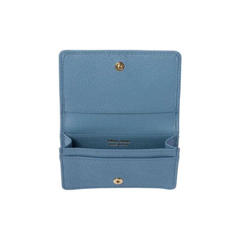 MIU MIU Leather Card Holder Women's Stardust Blue-2