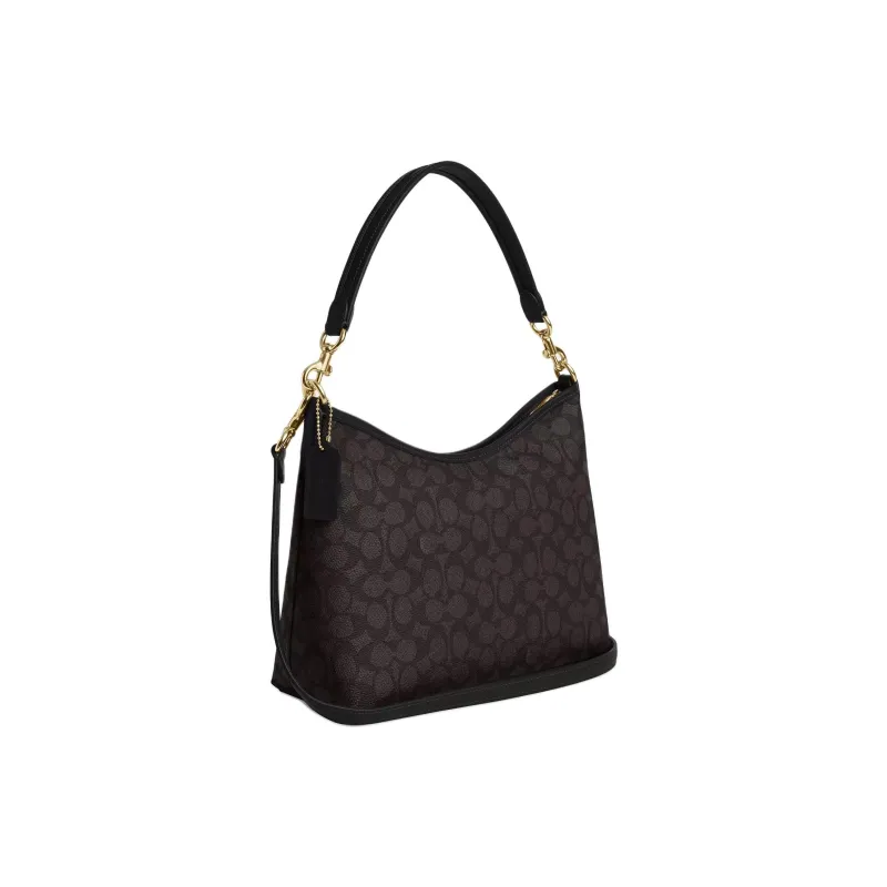 COACH Coated Canvas Shoulder Bag, Crossbody Bag, Handbag Large Size Women's Gold & Walnut Wood & Black-1