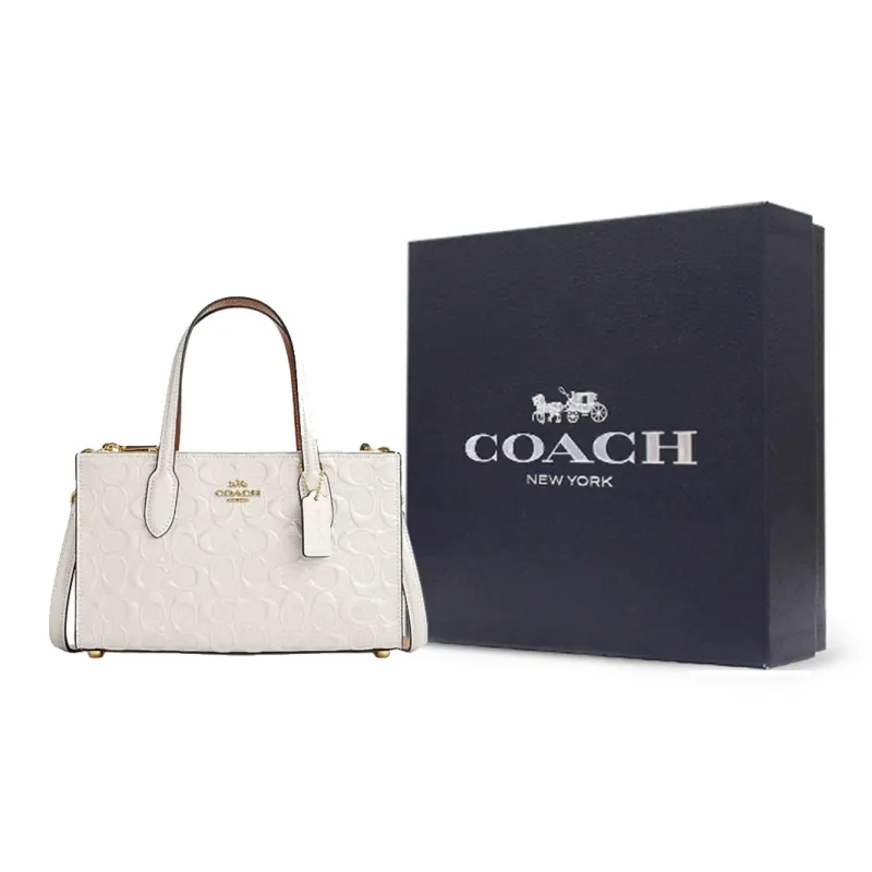COACH Split Cow Leather Tote Bag, Shopping Bag, Shoulder Bag, Crossbody Bag, Handbag Trumpets Women's Chalk White-6