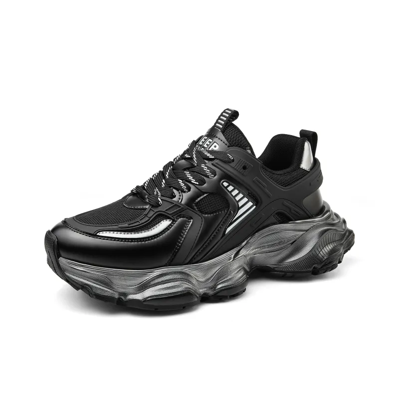 JEEP SPIRIT Slip Resistant, Breathable, Height Increasing Low Top Chunky Sneakers Men's Black-2