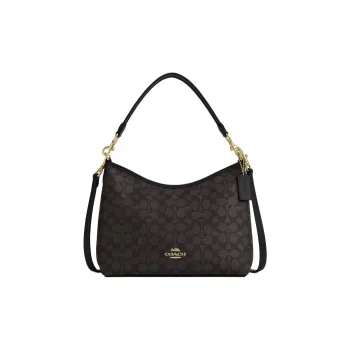COACH Coated Canvas Shoulder Bag, Crossbody Bag, Handbag Large Size Women's Gold & Walnut Wood & Black