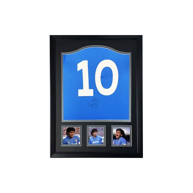 Three For Napoli Team Diego Armando Maradona Autographed Soccer Apparel Jersey Includes SA Certificate Framed-2