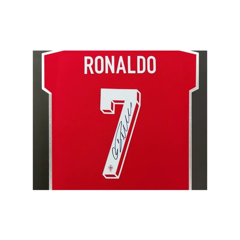 Three For Cristiano Ronaldo Ronaldo 2024 Portugal Team Signed Soccer Apparel Jersey Framed With Certificate-2