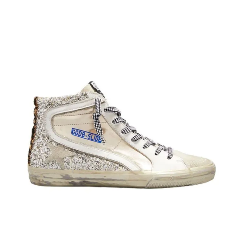 Golden Goose Slide Skateboard Shoes Women's Mid-Top Silver-1