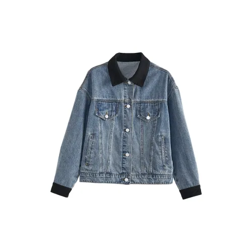 SLLSKY Denim Jackets Women's Washed Denim Blue