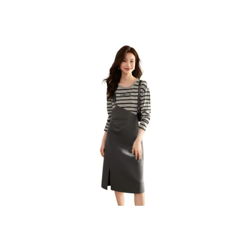 Mo Han Yi Mei Long-Sleeved Dresses Women's Gray