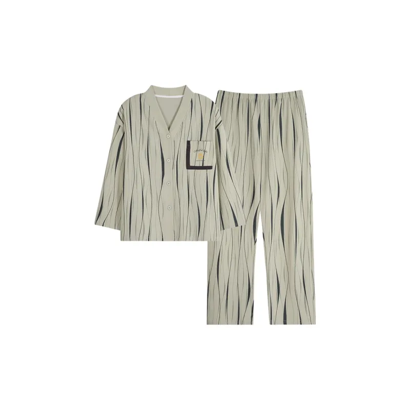 MIIOW Trend Party Series Pajama Set Women's Grass Green Pattern-0