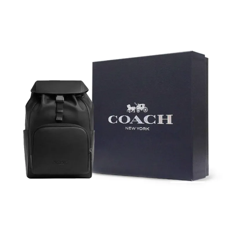 COACH Smooth Calf Leather Backpack Medium Size Men's Black-6