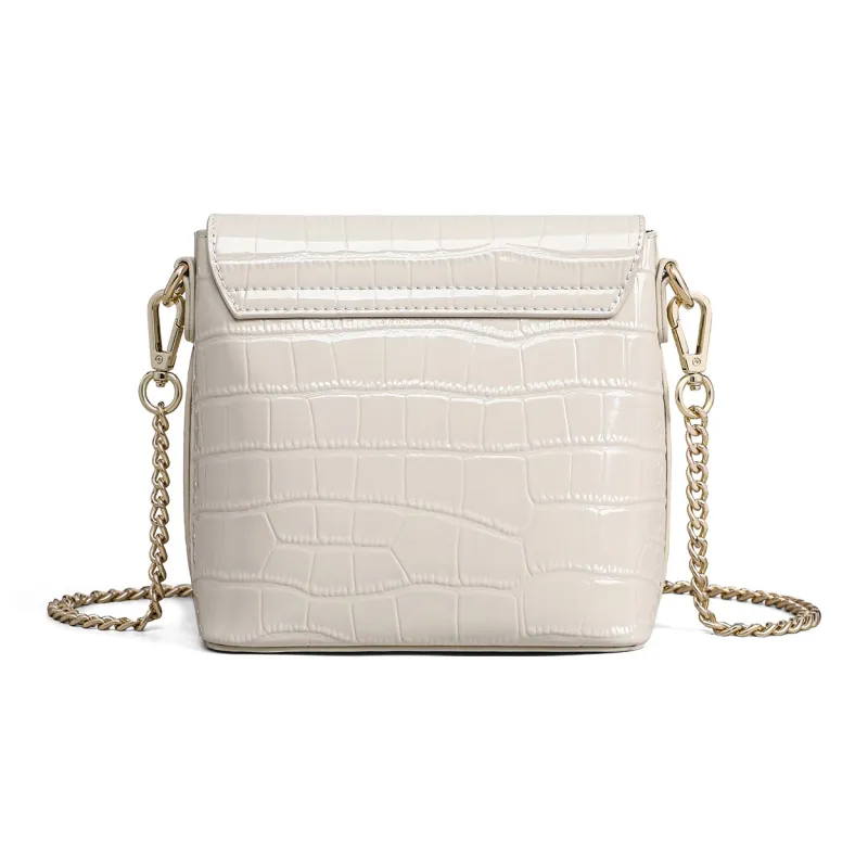 COMELY Cow Leather With Synthetic Leather Crossbody Bag Small Size Women's Ecru/Black-3