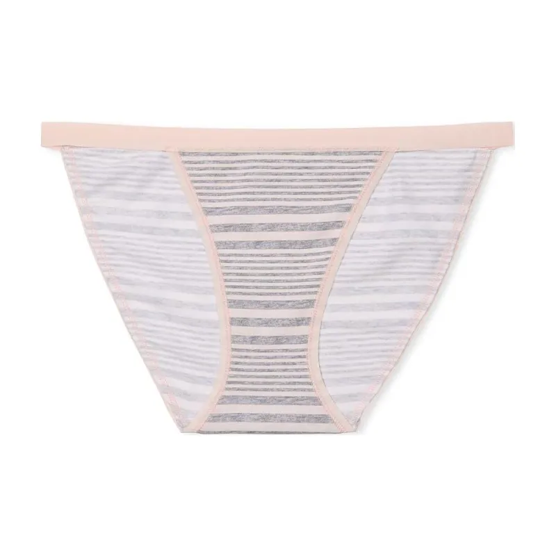 Victoria's Secret Stretch Cotton String Bikini Panty / Pink & Grey Stripes Underpants Women's 1 Pack Gray Pink-0