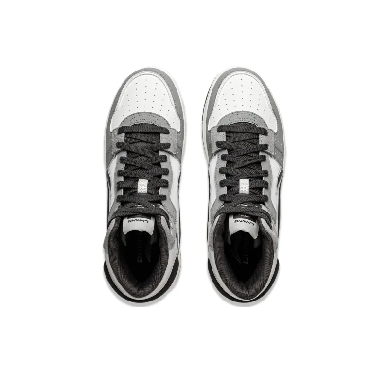 LiNing Tianji SOFT HI Anti-Slip Wear-Resistant Mid-Top Skateboard Shoes Men's White Gray Black-3