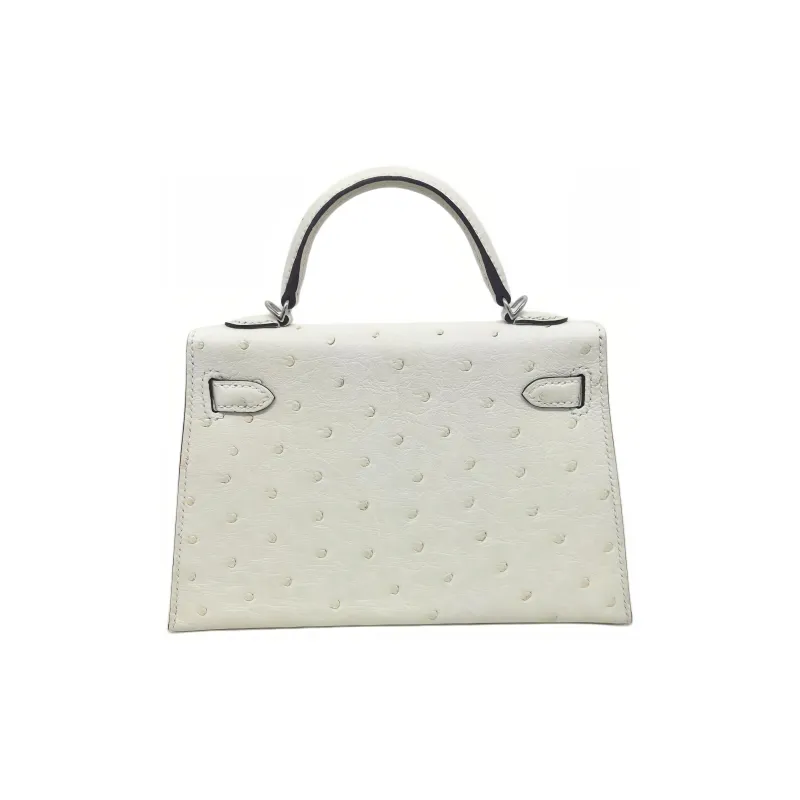 HERMES Mini Kelly Generation 1 Ostrich Leather Single Room Crossbody Handbags Mini Women's I2 Nata Cream White-1