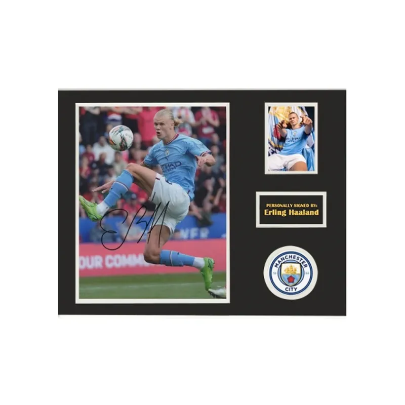 Three For 22-23 Manchester City Erling Haaland Signed Photo With Certificate Of Authenticity Framed-2