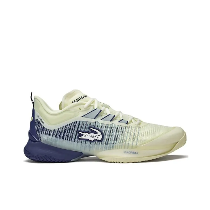 LACOSTE Slip Resistant Low Top Casual Shoes Men's Light Yellow Navy Blue-1