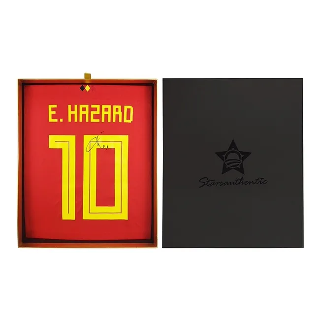 Three For Eden Hazard 2018 Belgium National Team Autographed Signature Soccer Apparel Jersey Gift Box Set-1