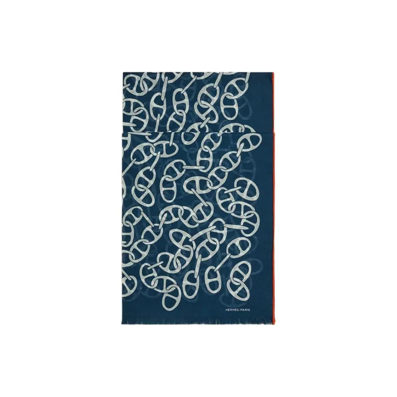HERMES Cotton Knit Scarves Men's Blue-0