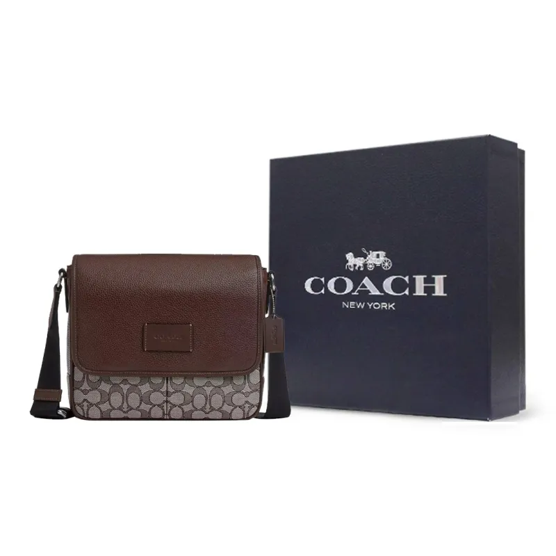 COACH Map Jacquard With Pebbled Leather And Calfskin Shoulder Bag, Crossbody Bag Mini Men's Silver & Oak & Maple-5