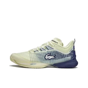 LACOSTE Slip Resistant Low Top Casual Shoes Men's Light Yellow Navy Blue