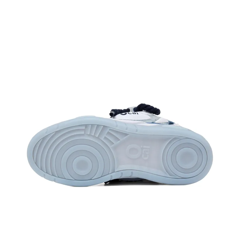 Ocai 001 RETRO Anti Slip Wear Resistant Low Top Skateboard Shoes Unisex Cyan White-4