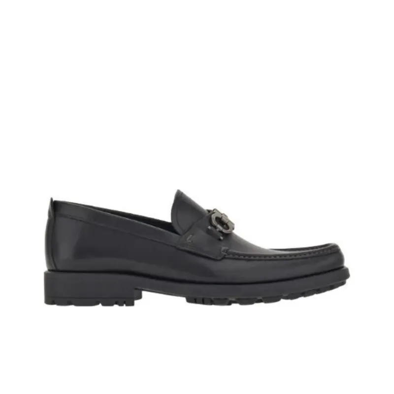 FERRAGAMO GANCINI Gancio Loafers Men's Black-1