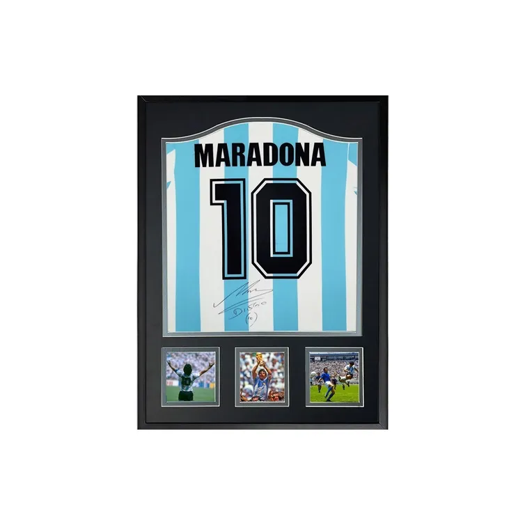 Three For Maradona 1986 World Cup Argentina Team Signed Soccer Apparel Jersey Framed With Certificate Collection-5
